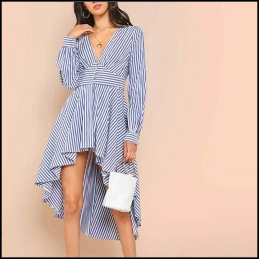 AQUA Striped Blue & White High/Low Dress Sz XS - Picture 2 of 10